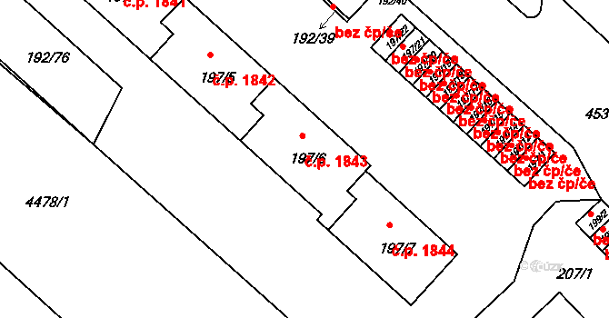 Strašnice 1843, Praha na parcele st. 197/6 v KÚ Strašnice, Katastrální mapa