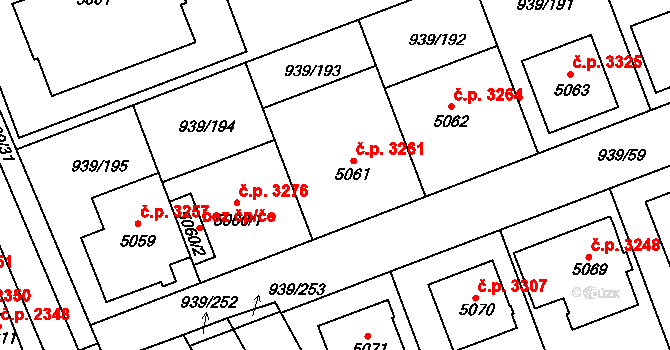 Hodonín 3261 na parcele st. 5061 v KÚ Hodonín, Katastrální mapa