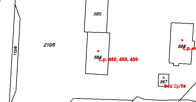 Lazce 458,459,460, Olomouc na parcele st. 564 v KÚ Lazce, Katastrální mapa