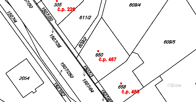 Plotiště nad Labem 467, Hradec Králové na parcele st. 650 v KÚ Plotiště nad Labem, Katastrální mapa