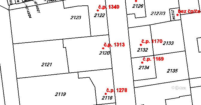 Rumburk 1 1313, Rumburk na parcele st. 2120 v KÚ Rumburk, Katastrální mapa