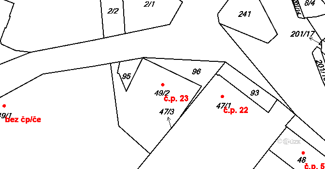 Milostovice 23, Opava na parcele st. 49/2 v KÚ Milostovice, Katastrální mapa