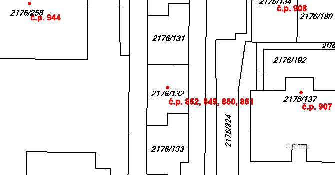 Skvrňany 849,850,851,852, Plzeň na parcele st. 2176/130 v KÚ Skvrňany, Katastrální mapa