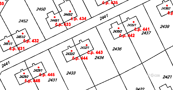 Prostřední Suchá 443, Havířov na parcele st. 2432/1 v KÚ Prostřední Suchá, Katastrální mapa