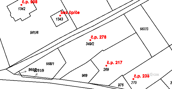 Lišov 278 na parcele st. 349/2 v KÚ Lišov, Katastrální mapa