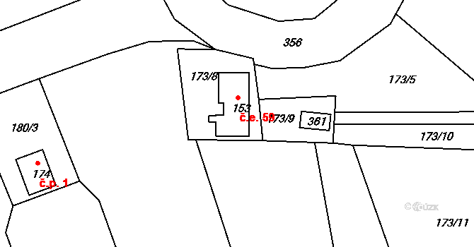 Kotlina 59, Měděnec na parcele st. 153 v KÚ Kotlina, Katastrální mapa