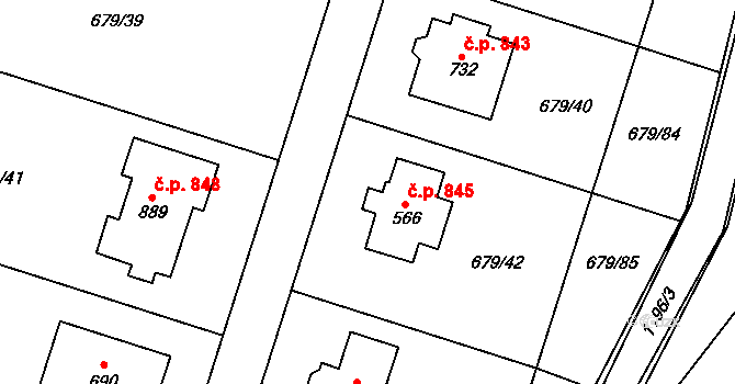 Hlubočinka 845, Sulice na parcele st. 566 v KÚ Sulice, Katastrální mapa