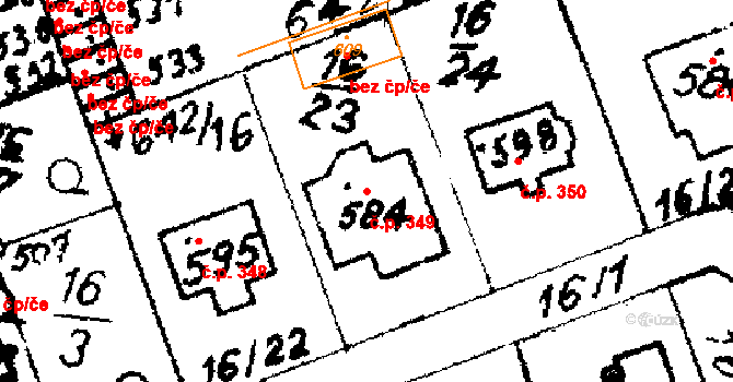 Hrochův Týnec 349 na parcele st. 584 v KÚ Hrochův Týnec, Katastrální mapa