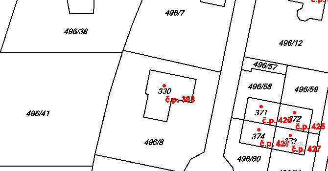 Tuchoměřice 388 na parcele st. 330 v KÚ Tuchoměřice, Katastrální mapa