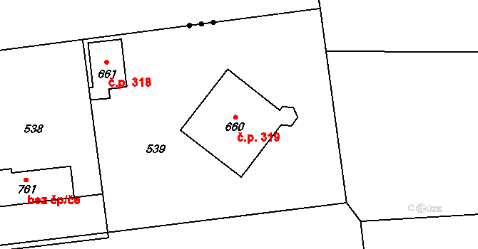 Černý Vůl 319, Statenice na parcele st. 660 v KÚ Statenice, Katastrální mapa