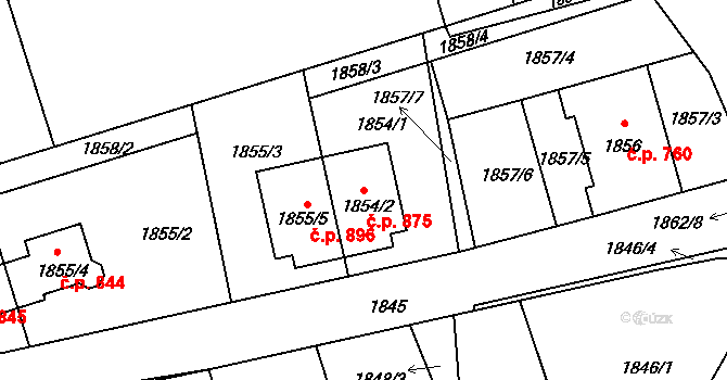 Libušín 875 na parcele st. 1854/2 v KÚ Libušín, Katastrální mapa