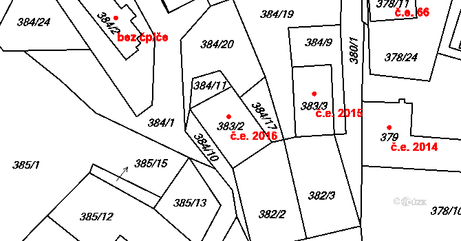 Frymburk 2016 na parcele st. 383/2 v KÚ Frymburk, Katastrální mapa