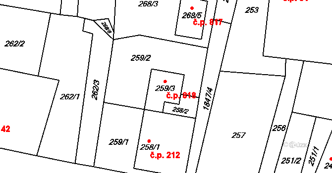 Suchdol nad Lužnicí 818 na parcele st. 259/3 v KÚ Suchdol nad Lužnicí, Katastrální mapa
