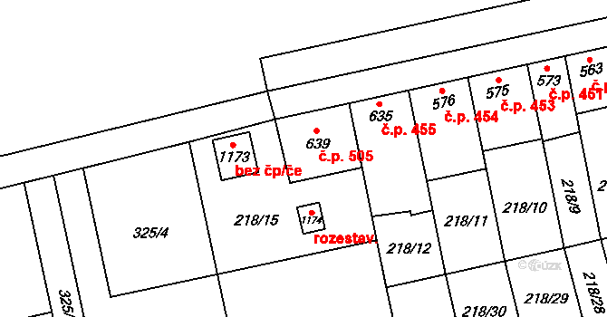Tovačov I-Město 505, Tovačov na parcele st. 639 v KÚ Tovačov, Katastrální mapa