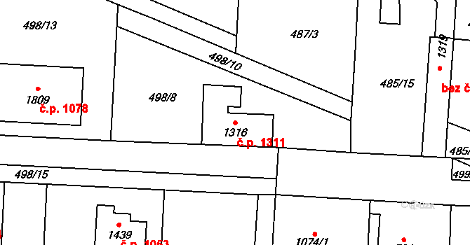 Svítkov 1311, Pardubice na parcele st. 1316 v KÚ Svítkov, Katastrální mapa