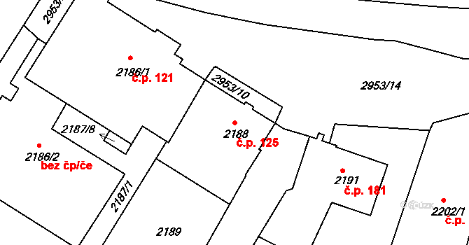 Poruba 125, Ostrava na parcele st. 2188 v KÚ Poruba, Katastrální mapa