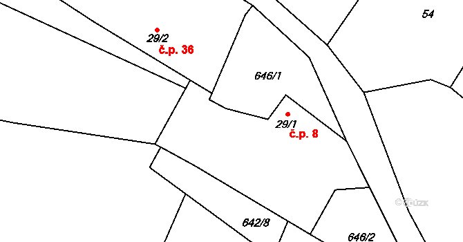 Tukleky 8, Oslov na parcele st. 29/1 v KÚ Tukleky u Oslova, Katastrální mapa