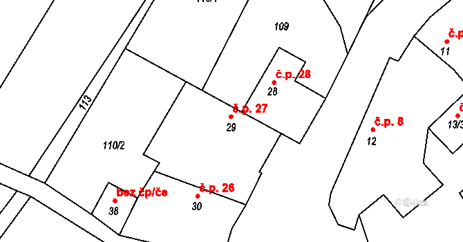 Milešín 27 na parcele st. 29 v KÚ Milešín, Katastrální mapa