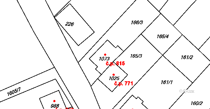 Tlumačov 815 na parcele st. 1073 v KÚ Tlumačov na Moravě, Katastrální mapa