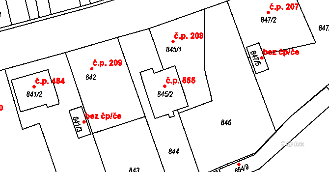 Píšť 555 na parcele st. 845/2 v KÚ Píšť, Katastrální mapa