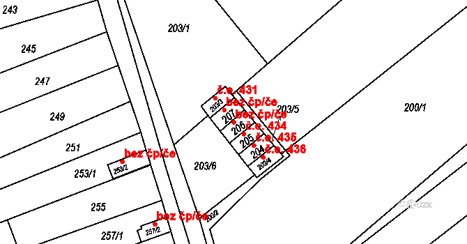 Bučovice 43541526 na parcele st. 206 v KÚ Bučovice, Katastrální mapa