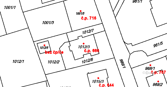 Štěpánkovice 666 na parcele st. 1012/3 v KÚ Štěpánkovice, Katastrální mapa