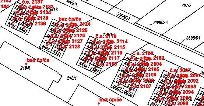 Řečkovice 2115, Brno na parcele st. 5558 v KÚ Řečkovice, Katastrální mapa