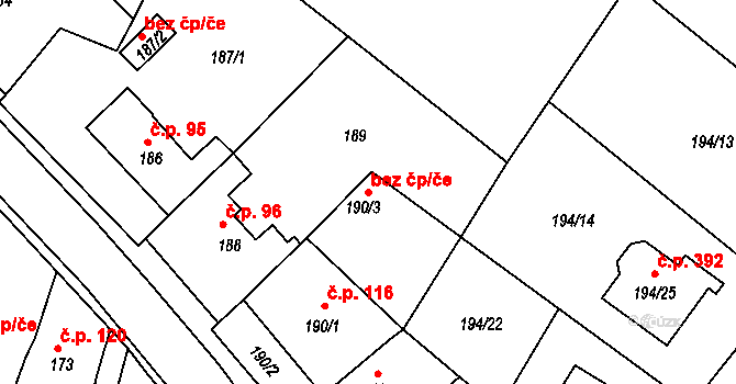 Srubec 46926526 na parcele st. 190/3 v KÚ Srubec, Katastrální mapa