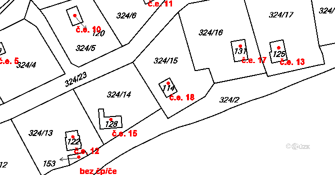 Pelhřimov 18, Cheb na parcele st. 114 v KÚ Dolní Pelhřimov, Katastrální mapa