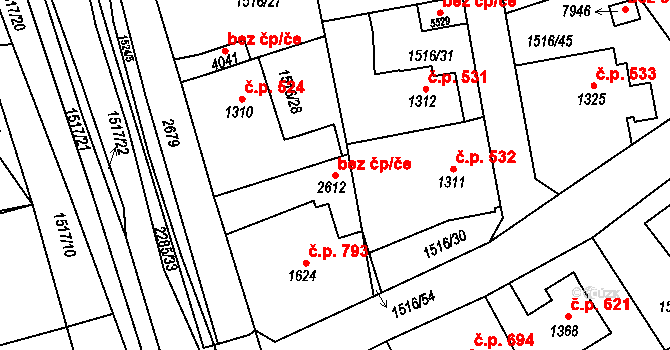 Beroun 50107526 na parcele st. 2612 v KÚ Beroun, Katastrální mapa