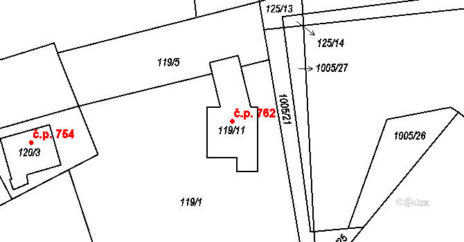 Rudolfov 762 na parcele st. 119/11 v KÚ Rudolfov u Českých Budějovic, Katastrální mapa