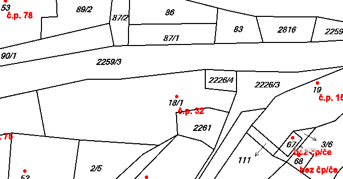 Velká 32, Milevsko na parcele st. 18/1 v KÚ Velká u Milevska, Katastrální mapa