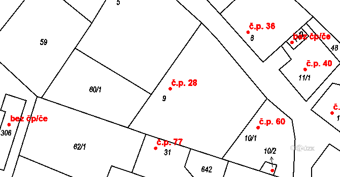 Jiřice 28, Kostelec nad Labem na parcele st. 9 v KÚ Jiřice u Kostelce nad Labem, Katastrální mapa