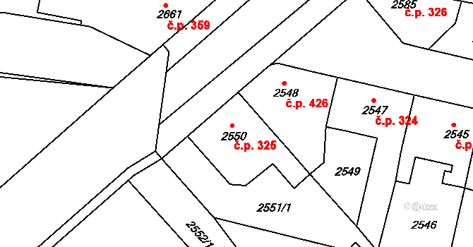 Veselí nad Lužnicí I 325, Veselí nad Lužnicí na parcele st. 2550 v KÚ Veselí nad Lužnicí, Katastrální mapa