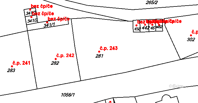 Velká Ves 243, Broumov na parcele st. 281 v KÚ Velká Ves u Broumova, Katastrální mapa