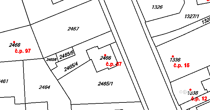 Cihelny 87, Jaroměř na parcele st. 2466 v KÚ Jaroměř, Katastrální mapa