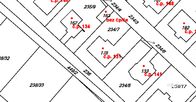 Valy 131 na parcele st. 178 v KÚ Valy nad Labem, Katastrální mapa