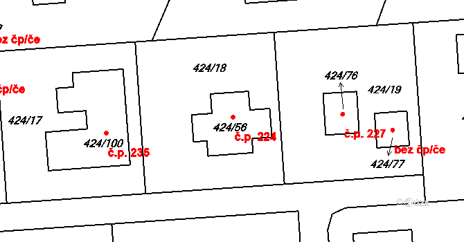 Hudcov 224, Teplice na parcele st. 424/56 v KÚ Hudcov, Katastrální mapa