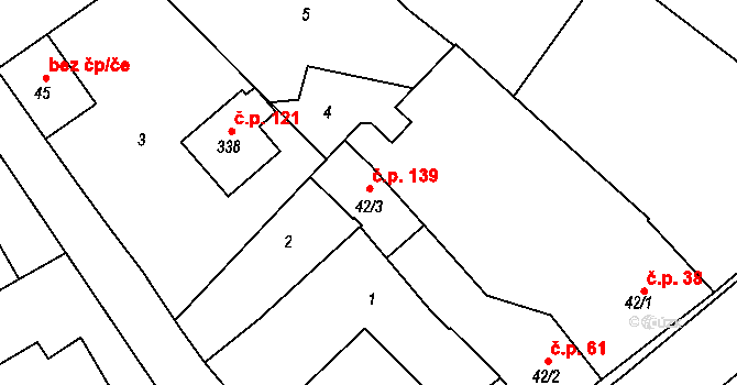 Unčovice 139, Litovel na parcele st. 42/3 v KÚ Unčovice, Katastrální mapa