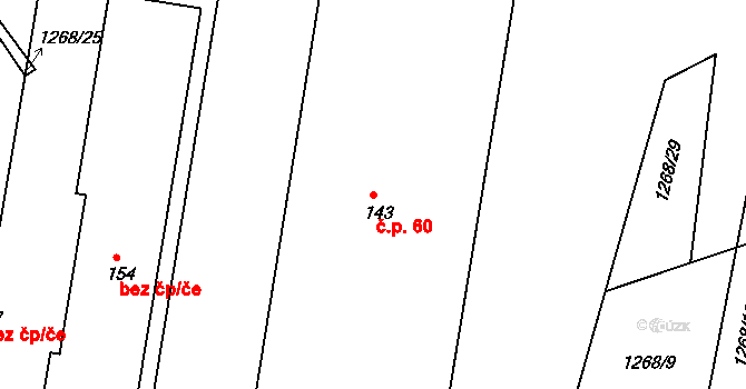 Těšovice 60 na parcele st. 143 v KÚ Těšovice u Prachatic, Katastrální mapa