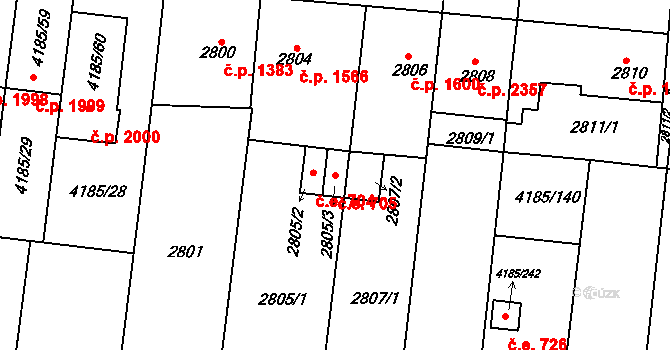 Líšeň 705, Brno na parcele st. 2805/3 v KÚ Líšeň, Katastrální mapa