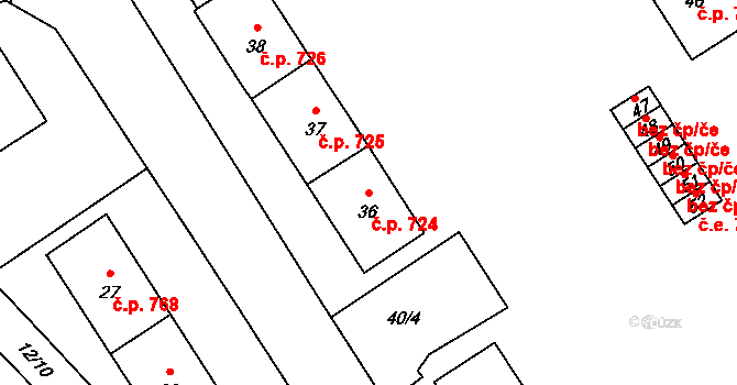 Kopřivnice 724 na parcele st. 36 v KÚ Kopřivnice, Katastrální mapa