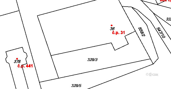 Lubina 31, Kopřivnice na parcele st. 36 v KÚ Drnholec nad Lubinou, Katastrální mapa