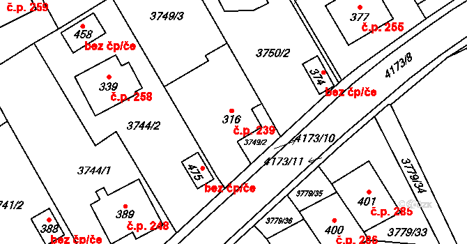 Besednice 239 na parcele st. 316 v KÚ Besednice, Katastrální mapa