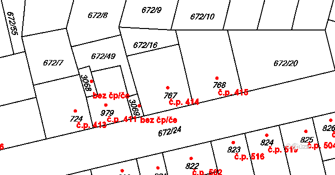Vodňany II 414, Vodňany na parcele st. 767 v KÚ Vodňany, Katastrální mapa