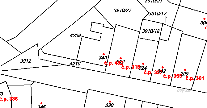 Lenešice 452 na parcele st. 349 v KÚ Lenešice, Katastrální mapa