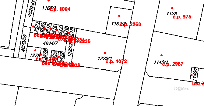 Žatec 1072 na parcele st. 1222/1 v KÚ Žatec, Katastrální mapa