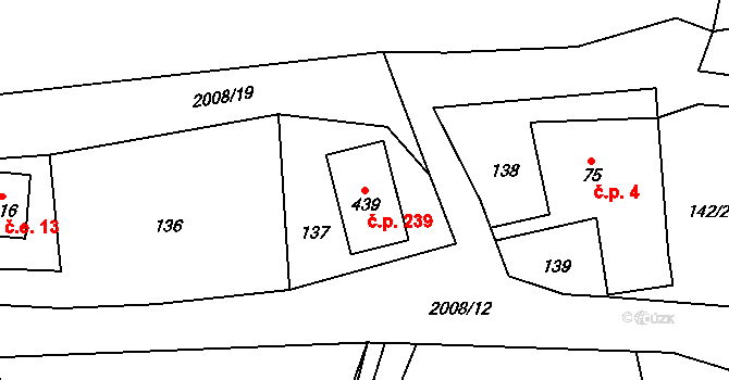 Široká Niva 239 na parcele st. 439 v KÚ Široká Niva, Katastrální mapa
