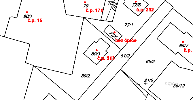 Pohoří 213 na parcele st. 80/3 v KÚ Pohoří u Dobrušky, Katastrální mapa