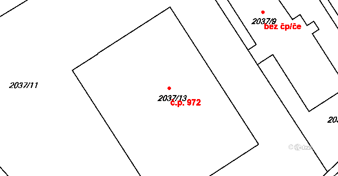 Týniště nad Orlicí 972 na parcele st. 2037/13 v KÚ Týniště nad Orlicí, Katastrální mapa